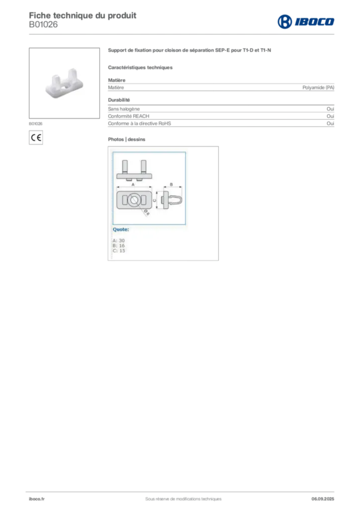 Image Iboco Fiche technique du produit B01026 | Hager France