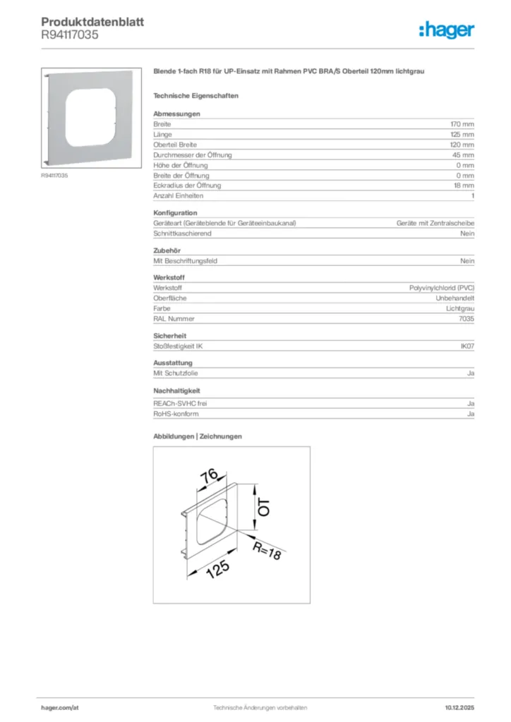 Bild Hager Produktdatenblatt R94117035 | Hager Deutschland