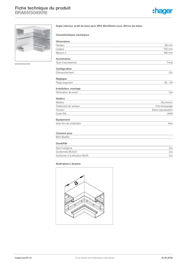 Image Hager Fiche technique du produit BRA6513049016 | Hager Suisse