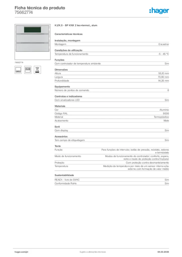 Imagem Hager Ficha técnica do produto 75662774 | Hager Portugal