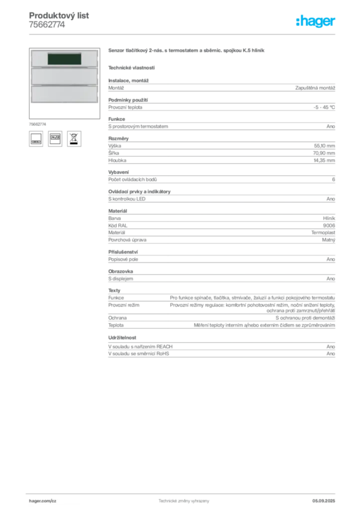 Obrázek Hager Produktový list 75662774 | Hager