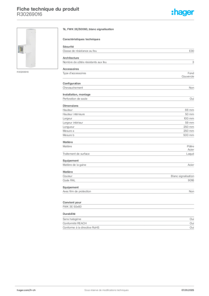 Image Hager Fiche technique du produit R30269016 | Hager Suisse