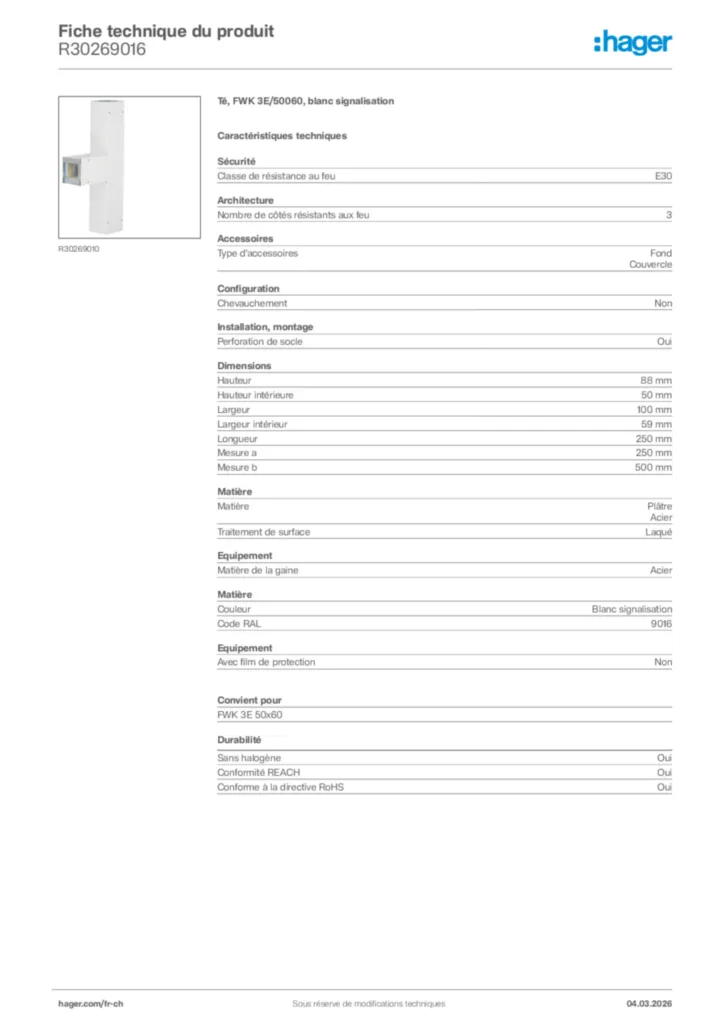 Image Hager Fiche technique du produit R30269016 | Hager Suisse