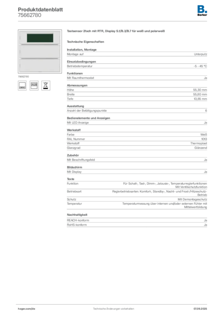 Berker Produktdatenblatt 75662780