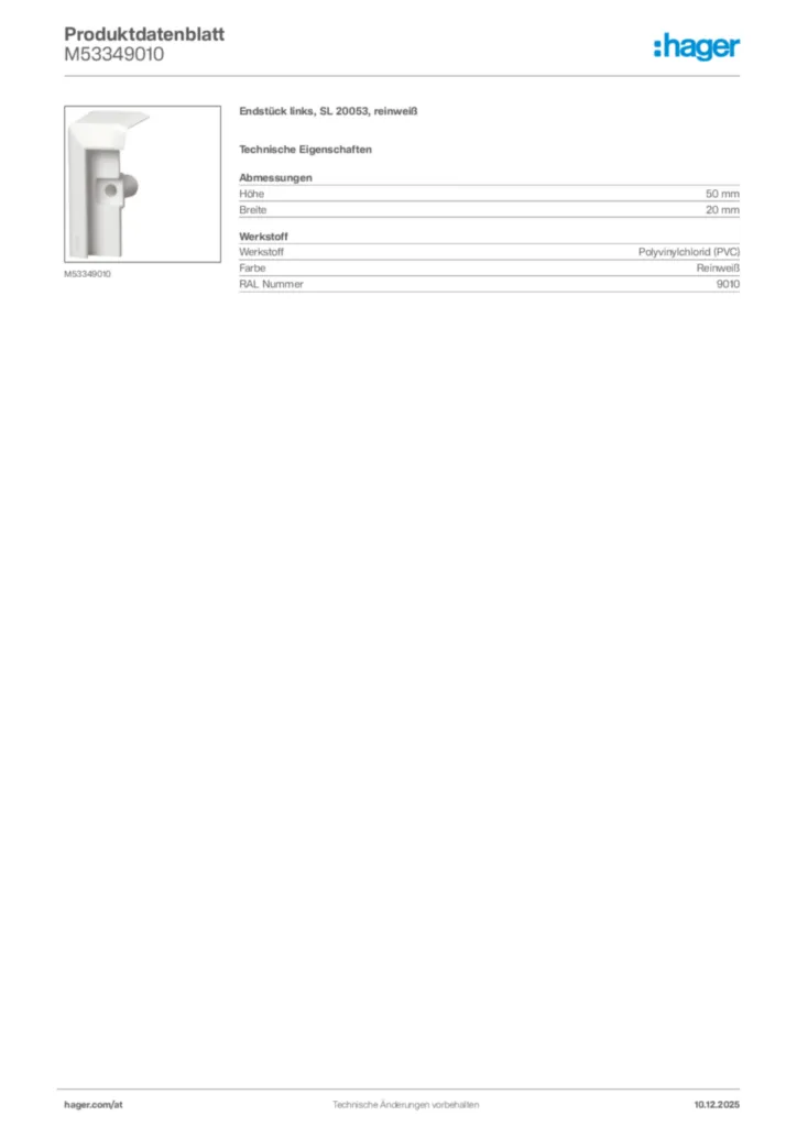 Bild Hager Produktdatenblatt M53349010 | Hager Deutschland