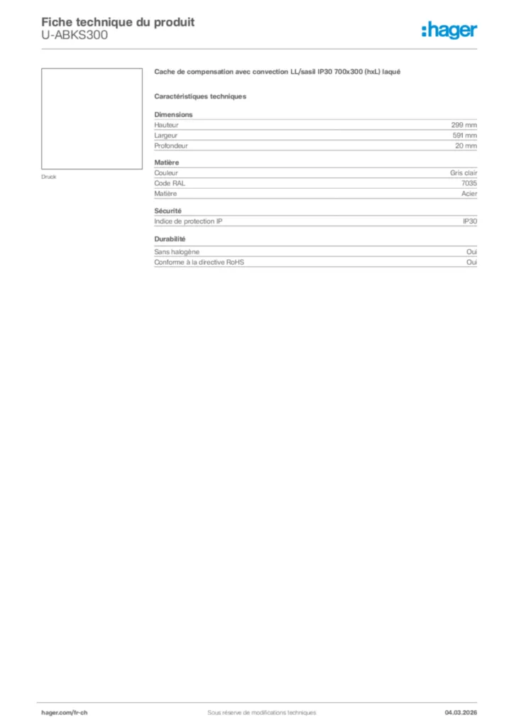 Image Hager Fiche technique du produit U-ABKS300 | Hager Suisse