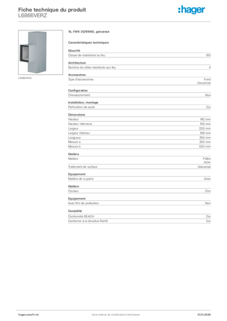 Image Hager Fiche technique du produit L6866VERZ | Hager Suisse