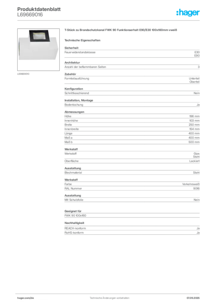 Bild Hager Produktdatenblatt L69669016 | Hager Deutschland