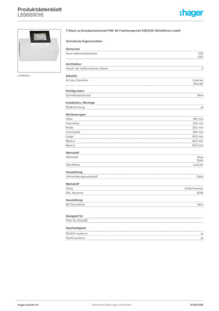 Bild Hager Produktdatenblatt L69669016 | Hager Schweiz