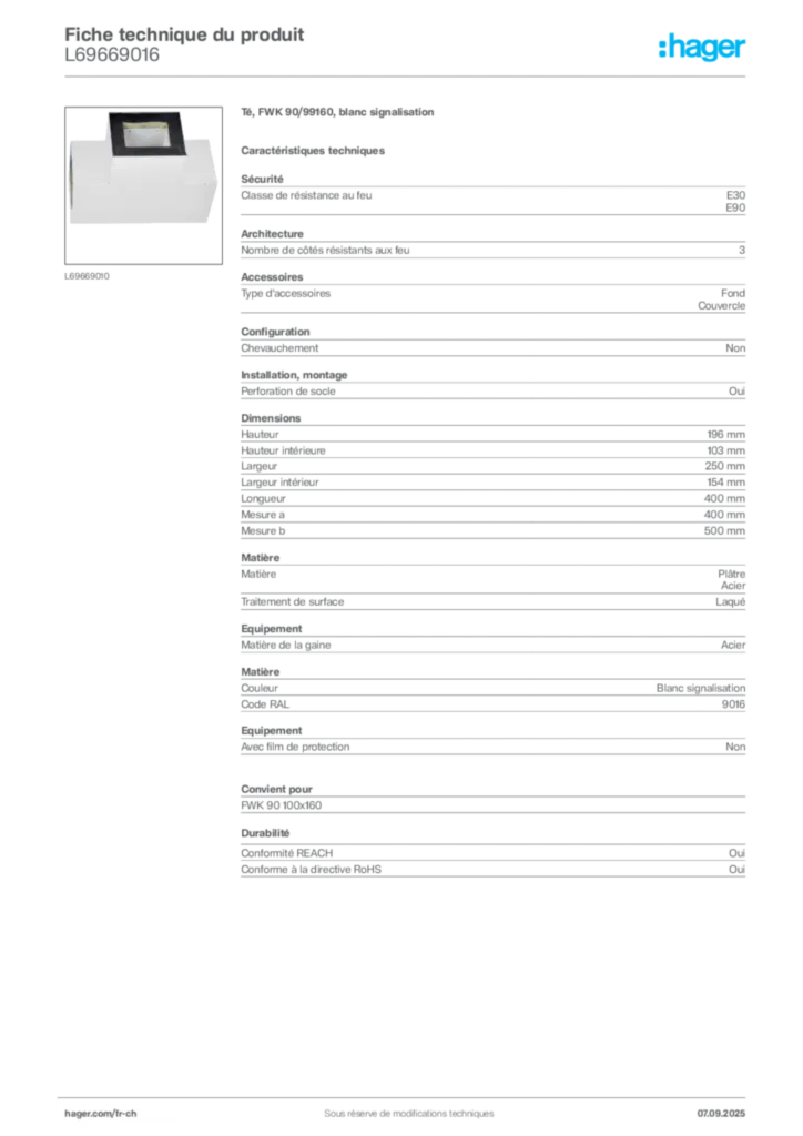 Image Hager Fiche technique du produit L69669016 | Hager Suisse