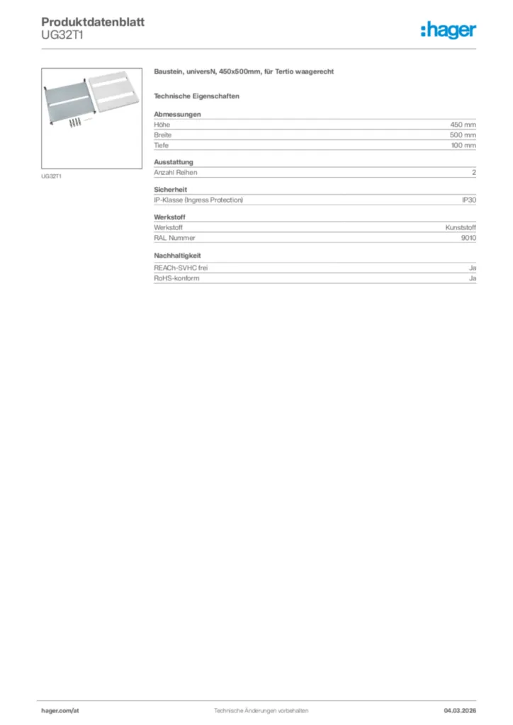 Bild Hager Produktdatenblatt UG32T1 | Hager Deutschland