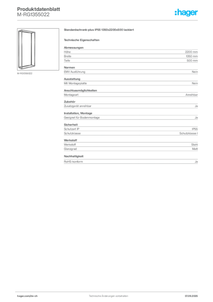 Bild Hager Produktdatenblatt M-RG1355022 | Hager Schweiz