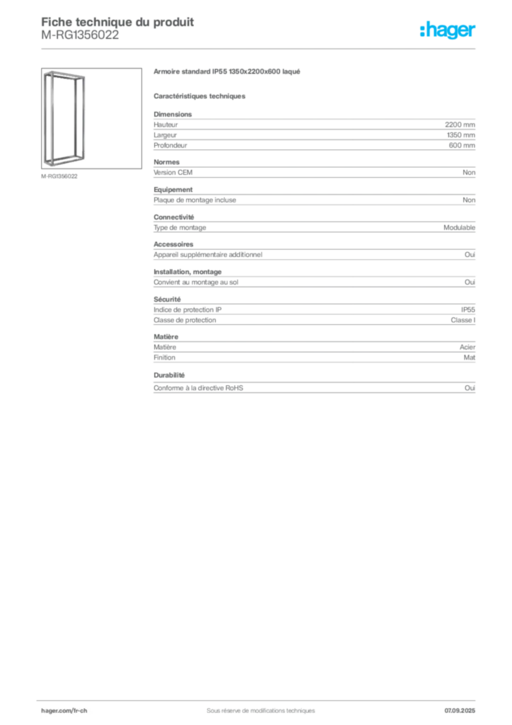 Image Hager Fiche technique du produit M-RG1356022 | Hager Suisse