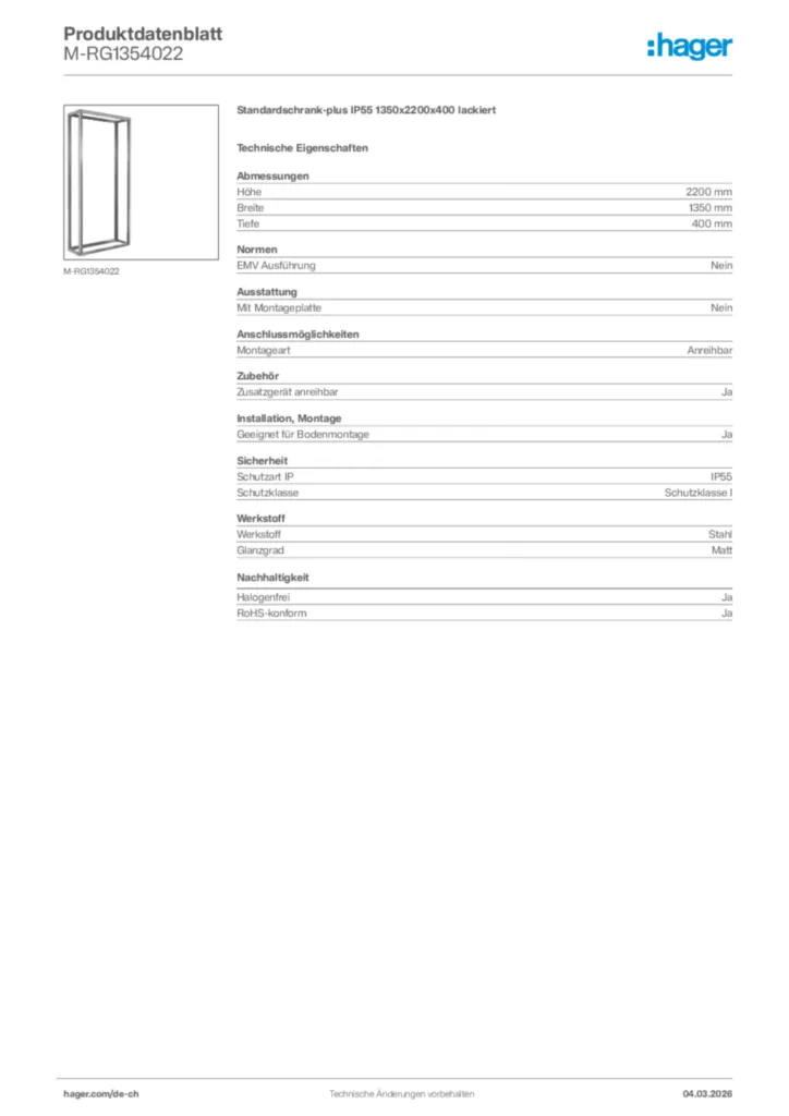 Bild Hager Produktdatenblatt M-RG1354022 | Hager Schweiz