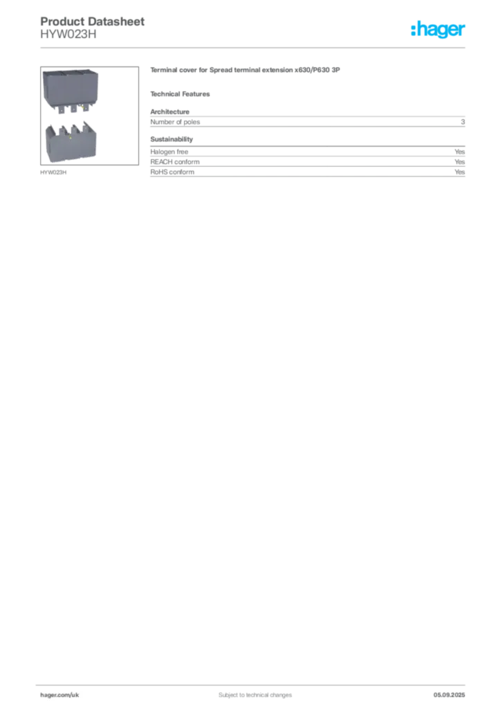 Image Hager Product data sheet HYW023H  | Hager