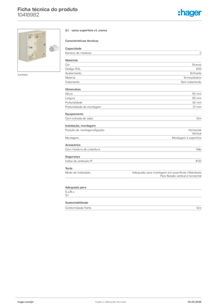 Imagem Hager Ficha técnica do produto 10418982 | Hager Portugal