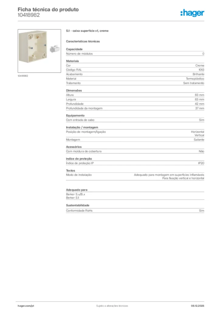 Imagem Hager Ficha técnica do produto 10418982 | Hager Portugal