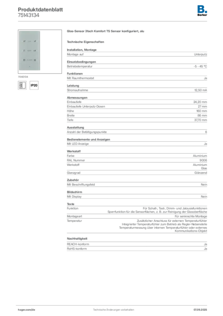 Berker Produktdatenblatt 75143134