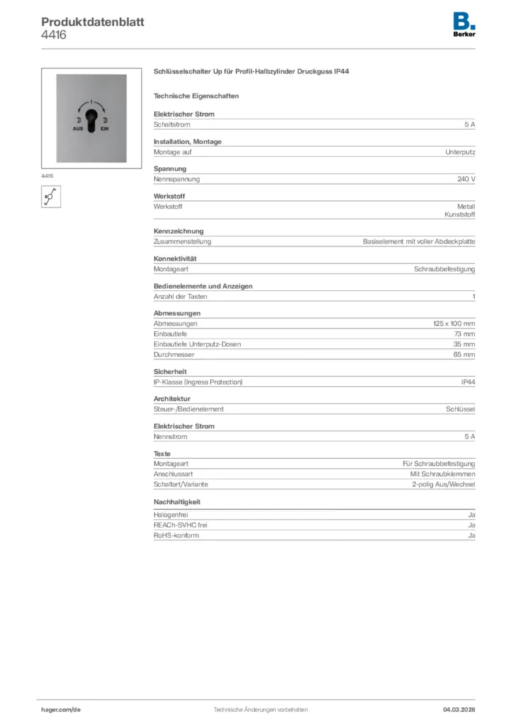 Bild Berker Produktdatenblatt 4416 | Hager Deutschland