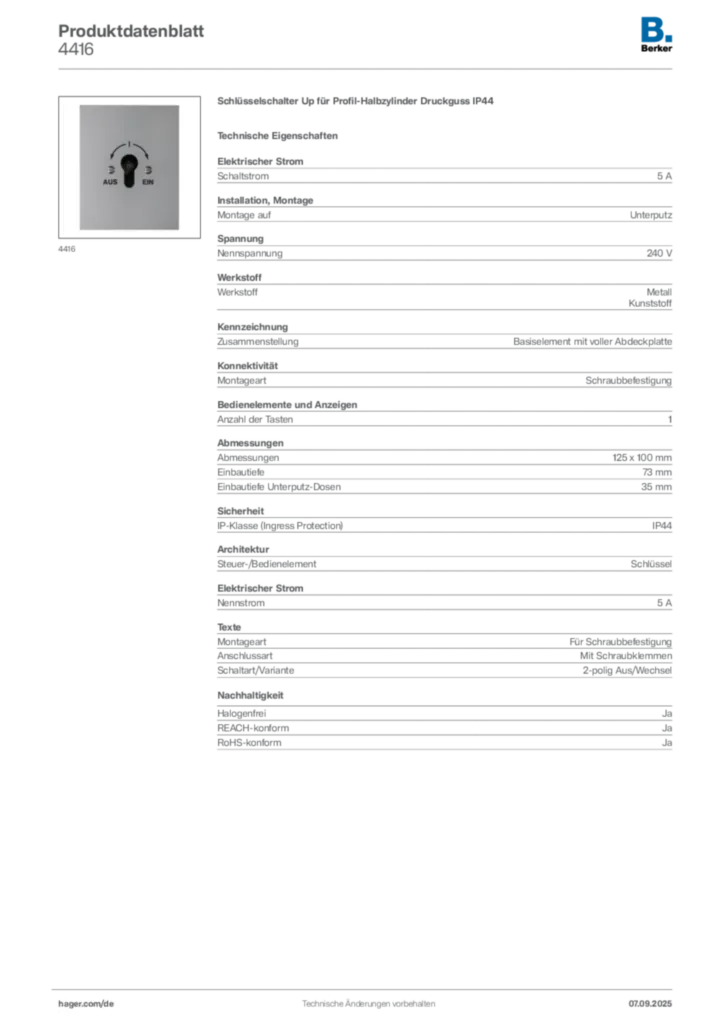 Bild Berker Produktdatenblatt 4416 | Hager Deutschland