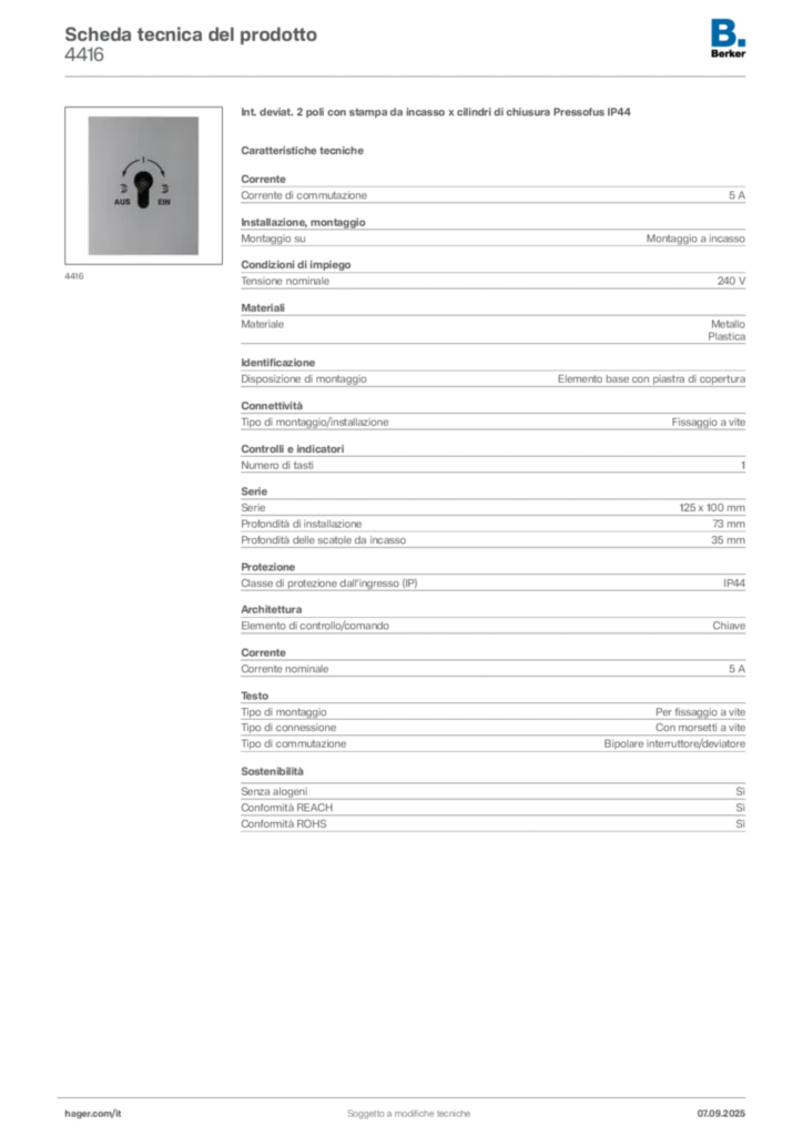 Immagine Berker Scheda tecnica del prodotto 4416 | Hager Italia