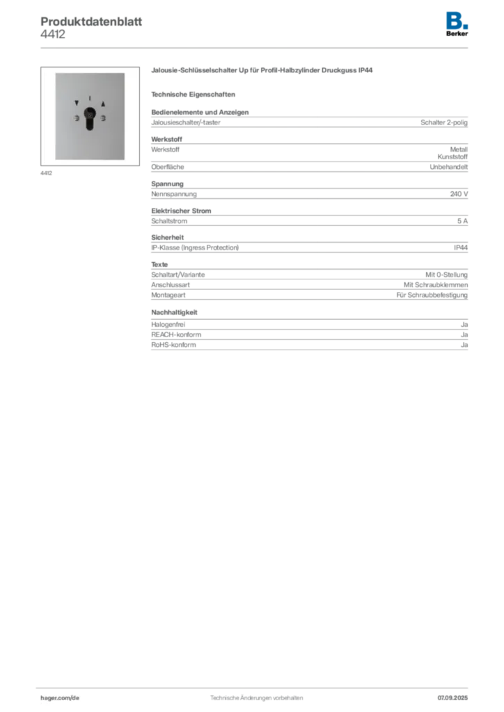 Bild Berker Produktdatenblatt 4412 | Hager Deutschland