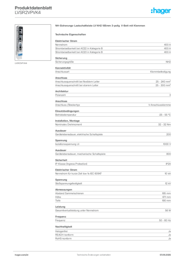 Bild Hager Produktdatenblatt LVSR2VPVK4 | Hager Deutschland