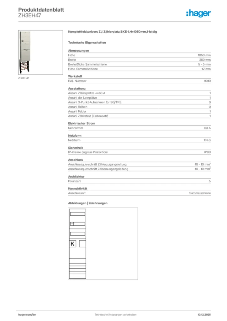 Bild Hager Produktdatenblatt ZH3EH47 | Hager Deutschland