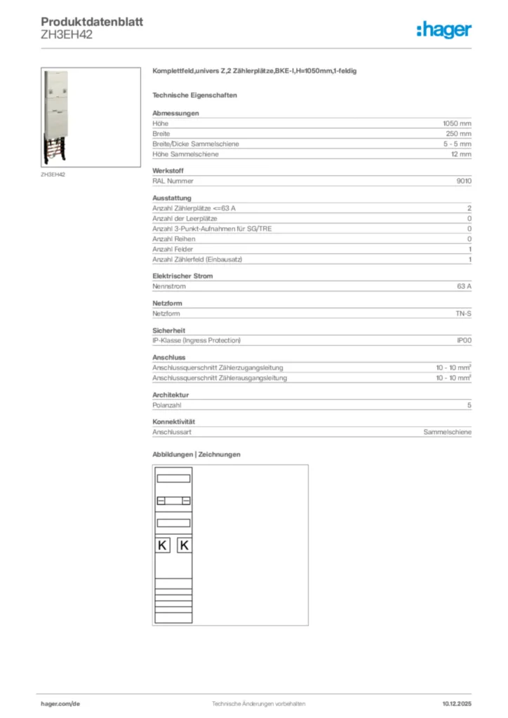 Bild Hager Produktdatenblatt ZH3EH42 | Hager Deutschland