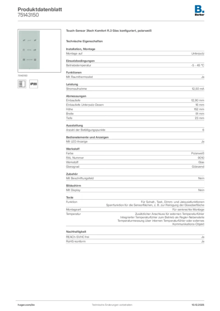 Berker Produktdatenblatt 75143150