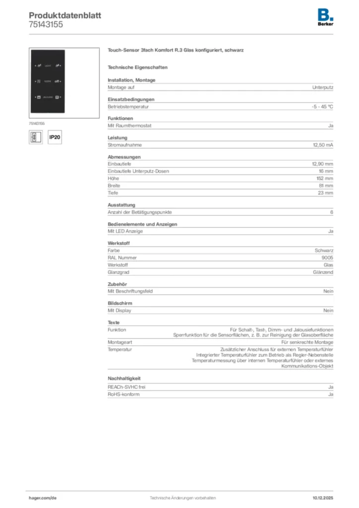 Berker Produktdatenblatt 75143155