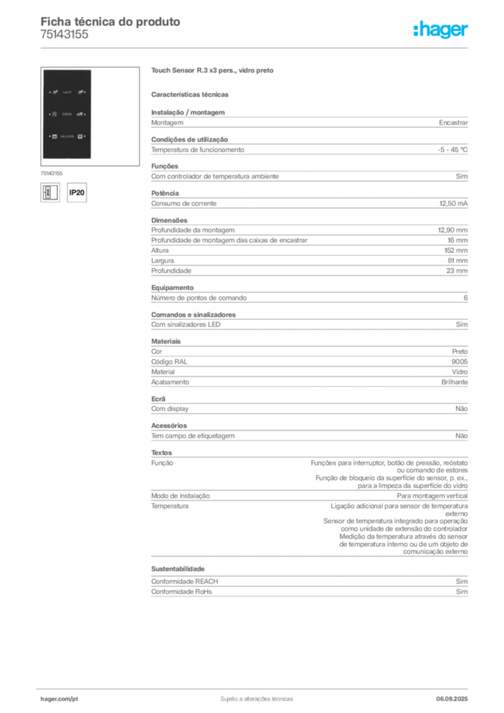 Imagem Hager Ficha técnica do produto 75143155 | Hager Portugal