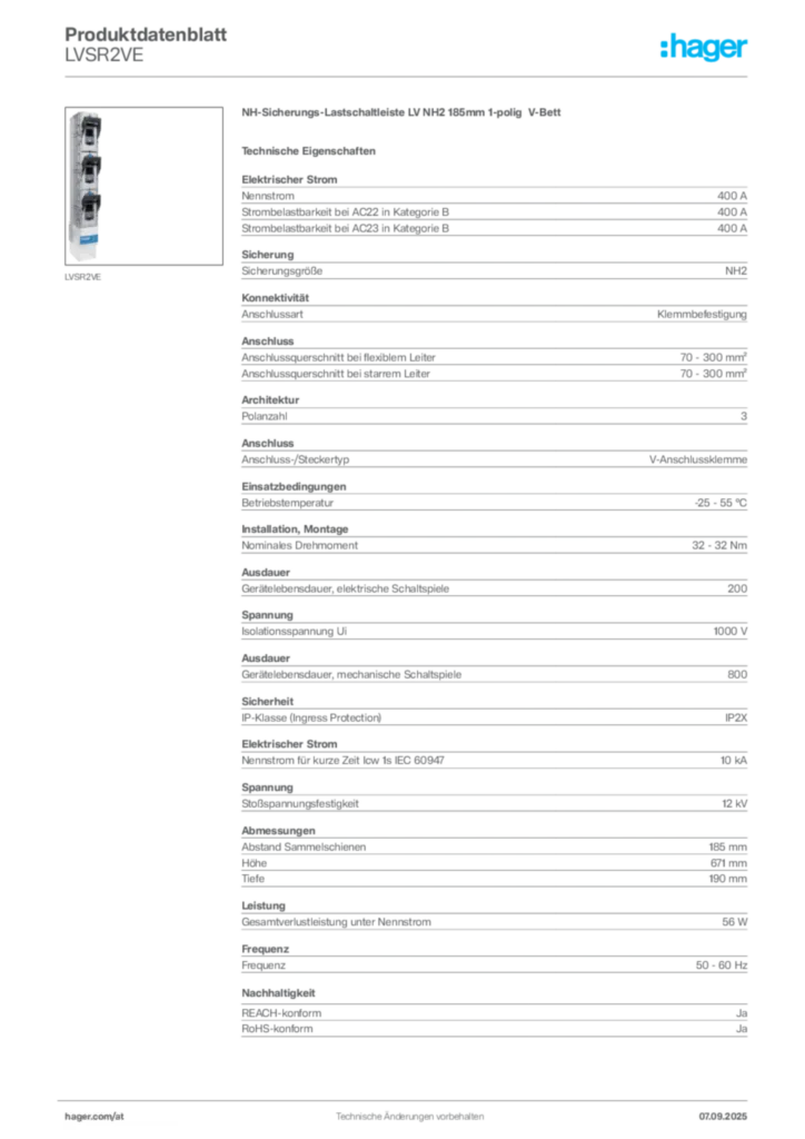 Bild Hager Produktdatenblatt LVSR2VE | Hager Deutschland