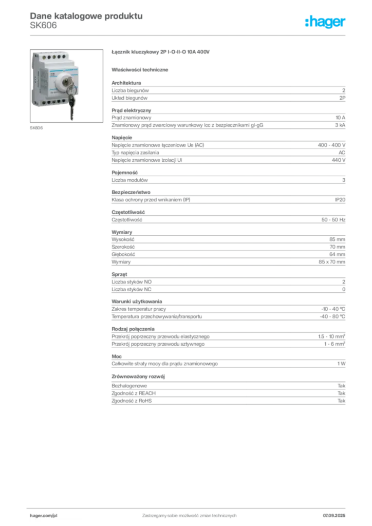 Zdjęcie Hager Dane katalogowe produktu SK606 | Hager Polska