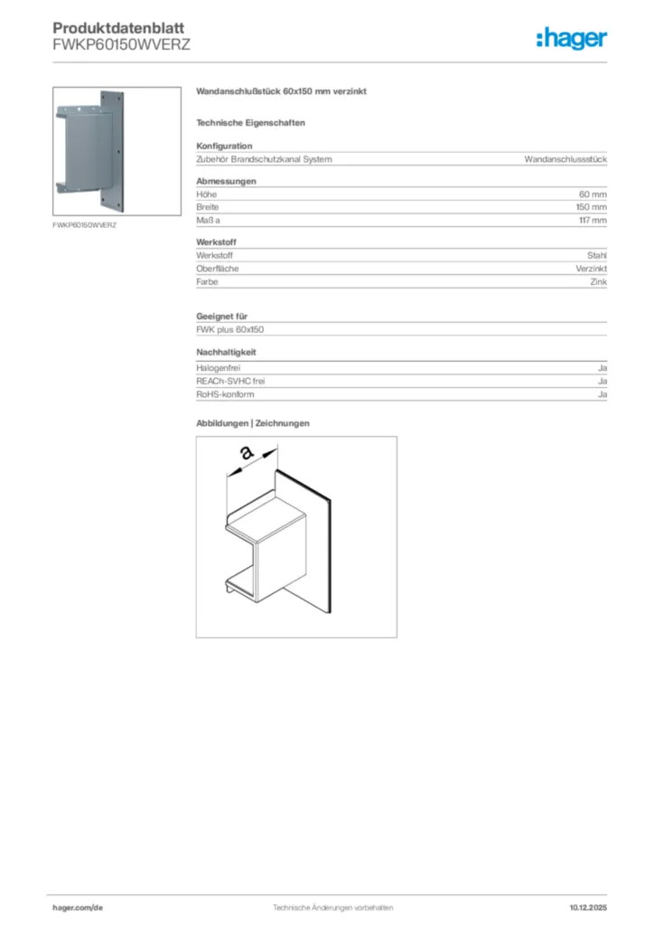 Bild Hager Produktdatenblatt FWKP60150WVERZ | Hager Deutschland