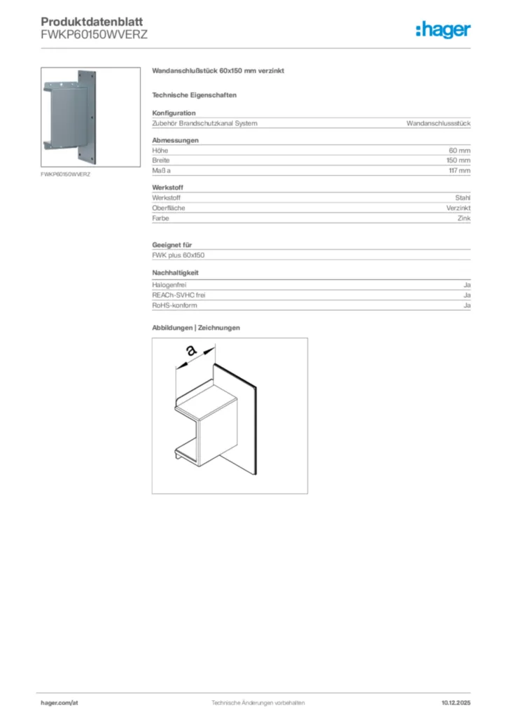Bild Hager Produktdatenblatt FWKP60150WVERZ | Hager Deutschland
