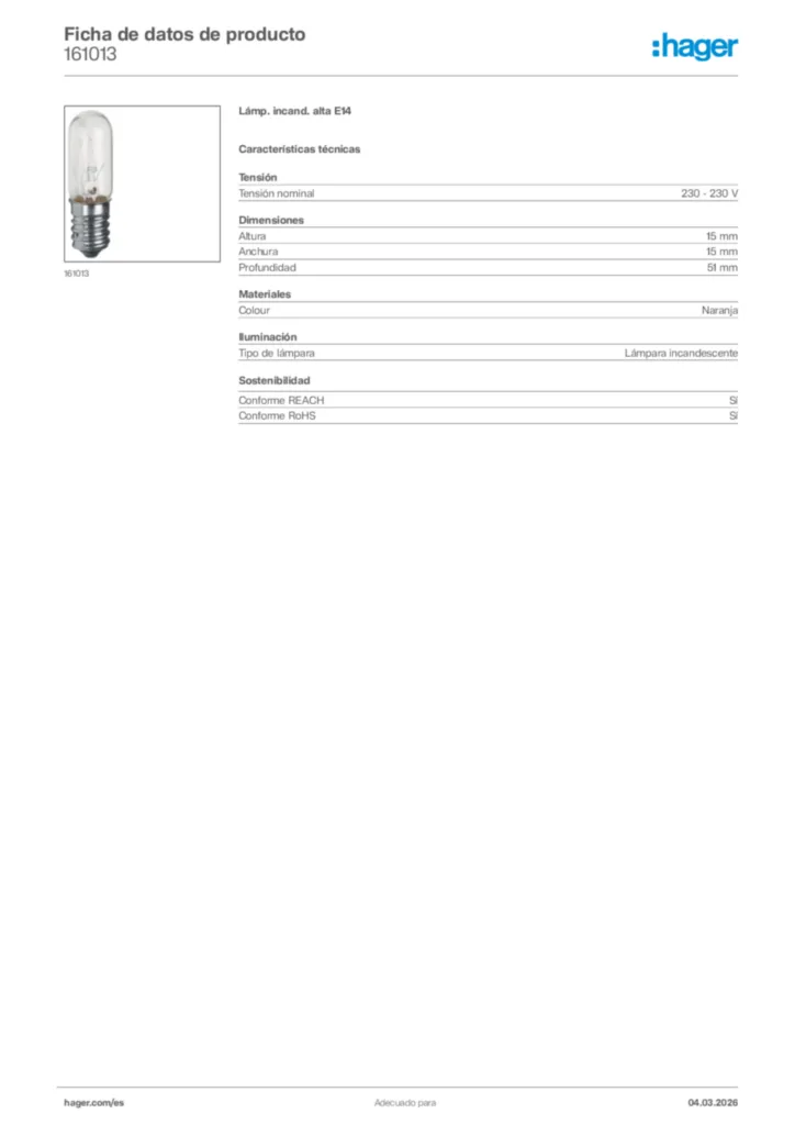 Imagen Hager Ficha de datos de producto 161013 | Hager España