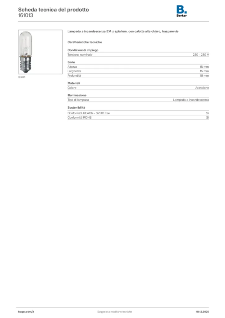 Immagine Berker Scheda tecnica del prodotto 161013 | Hager Italia