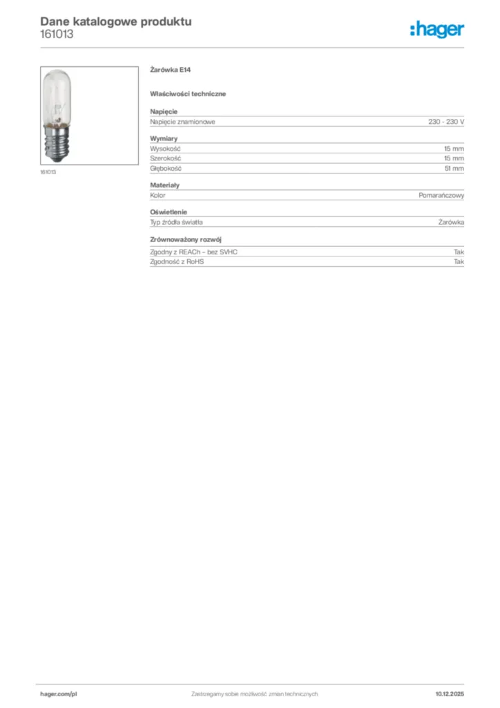 Zdjęcie Hager Dane katalogowe produktu 161013 | Hager Polska