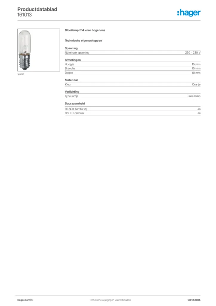 Afbeelding Hager Productdatablad 161013 | Hager Nederland