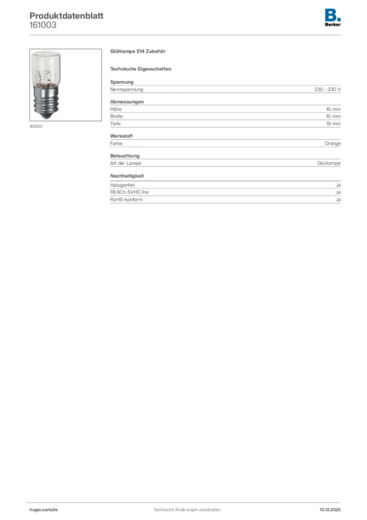 Berker Produktdatenblatt 161003