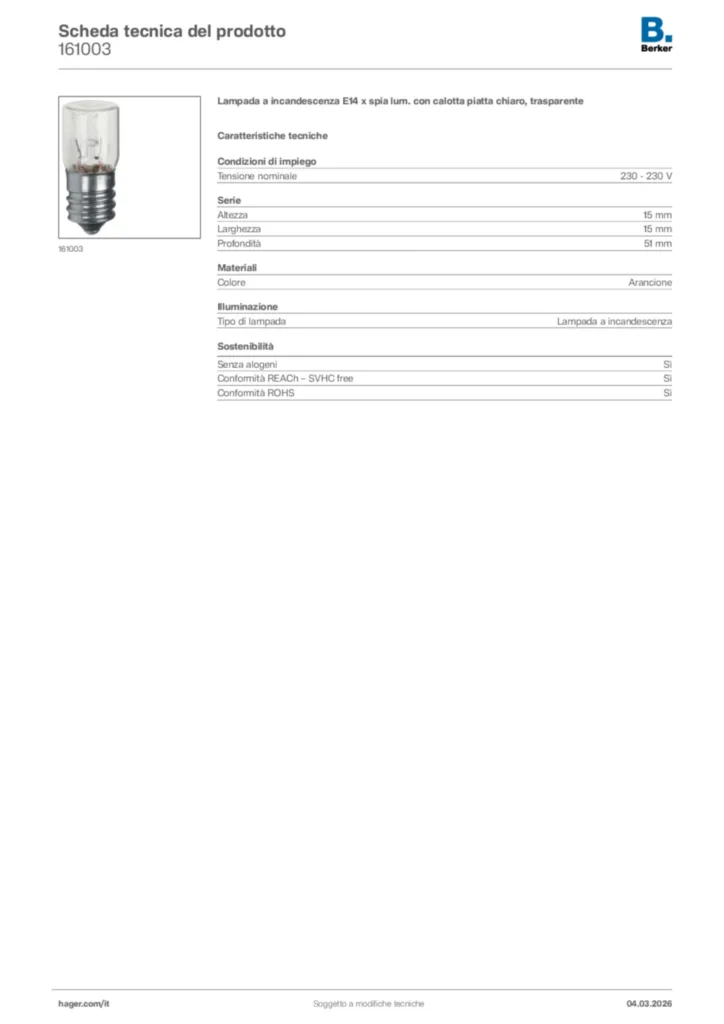 Immagine Berker Scheda tecnica del prodotto 161003 | Hager Italia