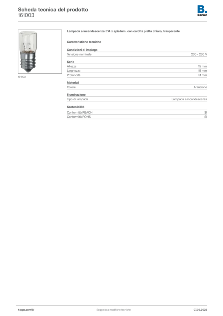 Immagine Berker Scheda tecnica del prodotto 161003 | Hager Italia