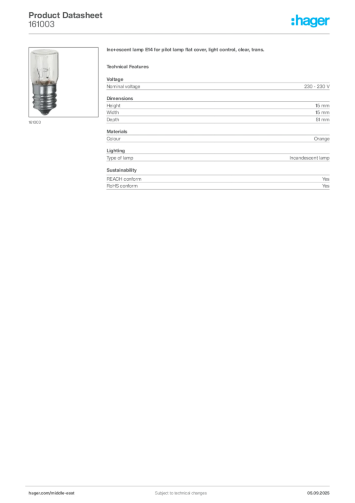 Image Hager Product data sheet 161003  | Hager