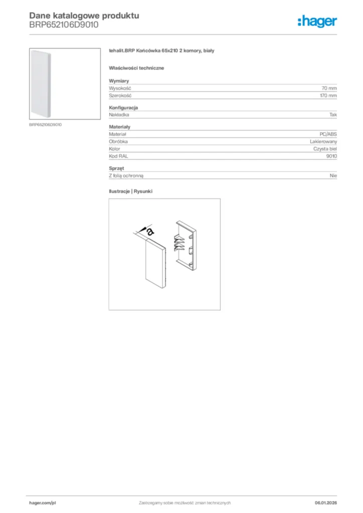 Zdjęcie Hager Karta katalogowa BRP652106D9010 | Hager Polska