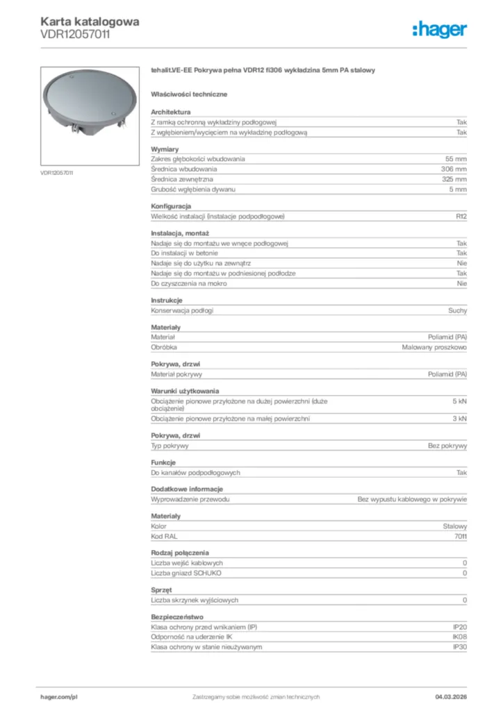 Zdjęcie Hager Karta katalogowa VDR12057011 | Hager Polska