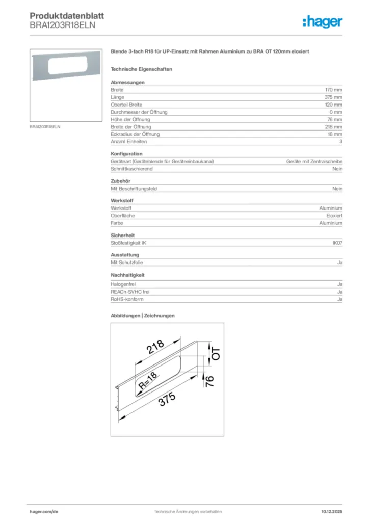 Hager Produktdatenblatt BRA1203R18ELN