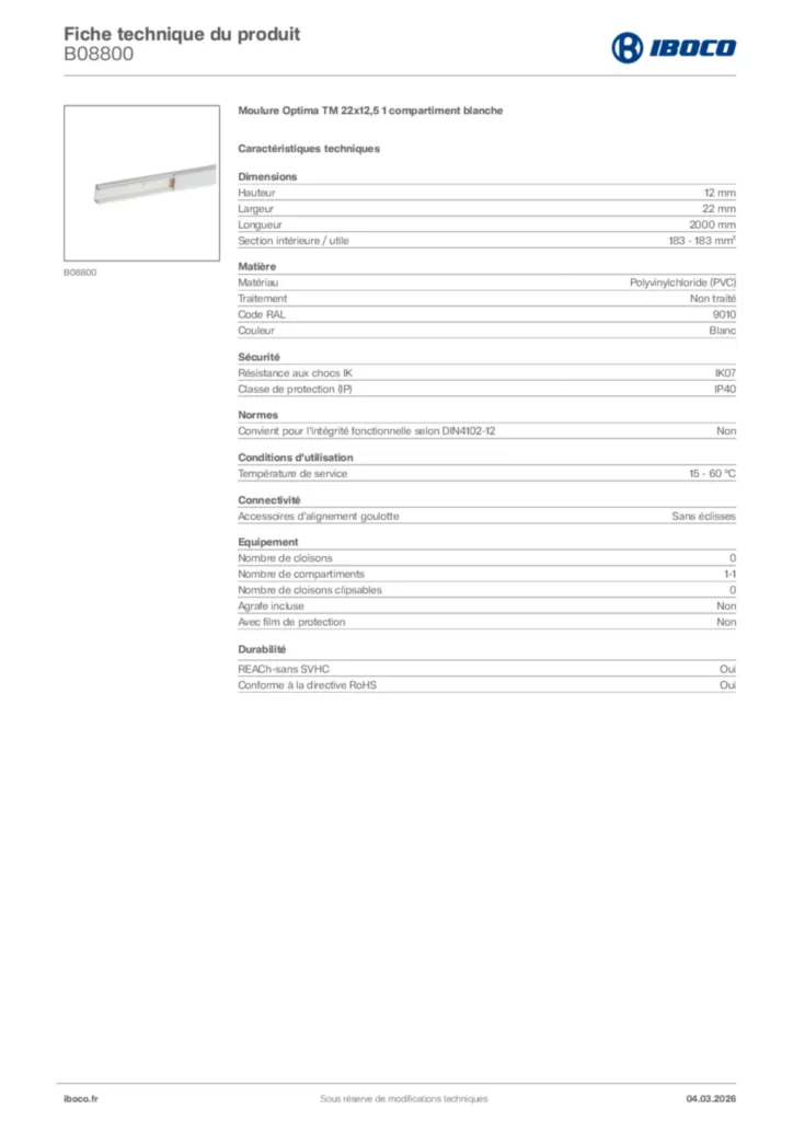 Image Iboco Fiche technique du produit B08800 | Hager France