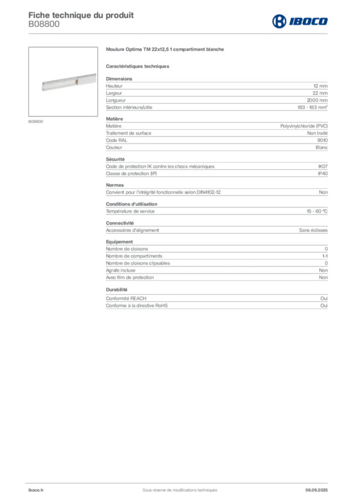 Image Iboco Fiche technique du produit B08800 | Hager France