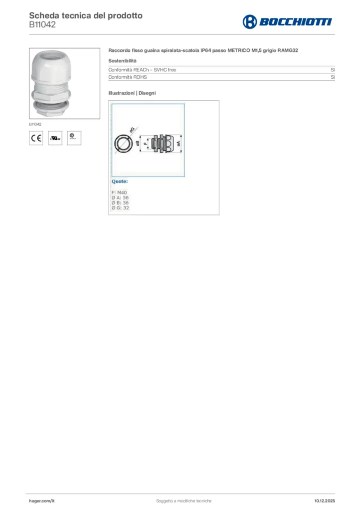 Immagine Bocchiotti Scheda tecnica del prodotto B11042 | Hager Italia